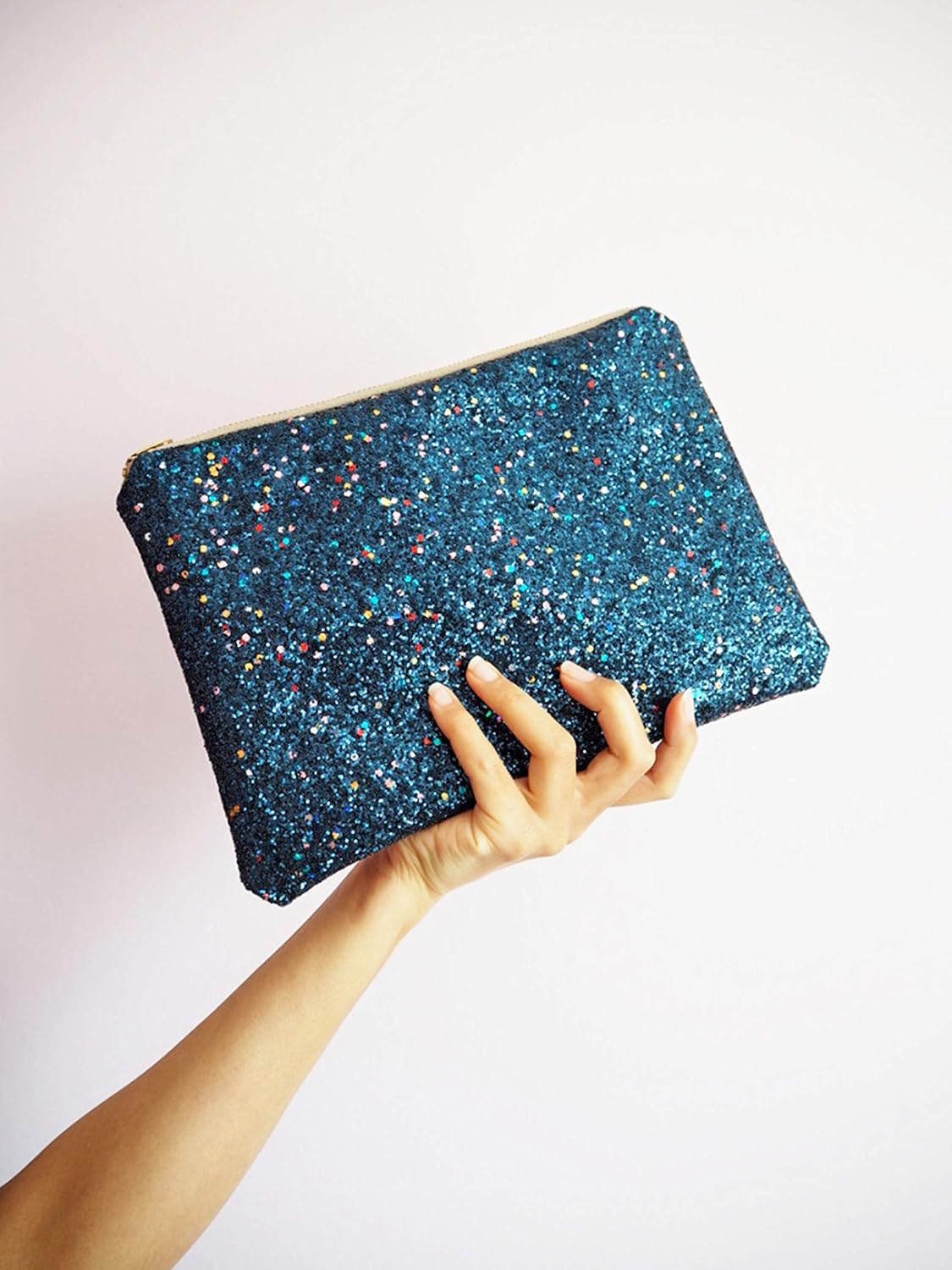 navy glitter clutch