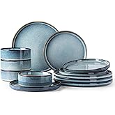 GBHOME Ceramic Dinnerware Sets for 4, 12 Pieces Stoneware Plates and Bowls Sets, Reactive Glaze Dishes -Scratch Resistant, Dishwasher&Microwave Safe
