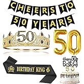 50th Birthday Gifts for Men, 50th Birthday Decorations for Men, Party Decor Supplies including King Crown & Sash & Banner & Balloons & Cake Topper & Candles