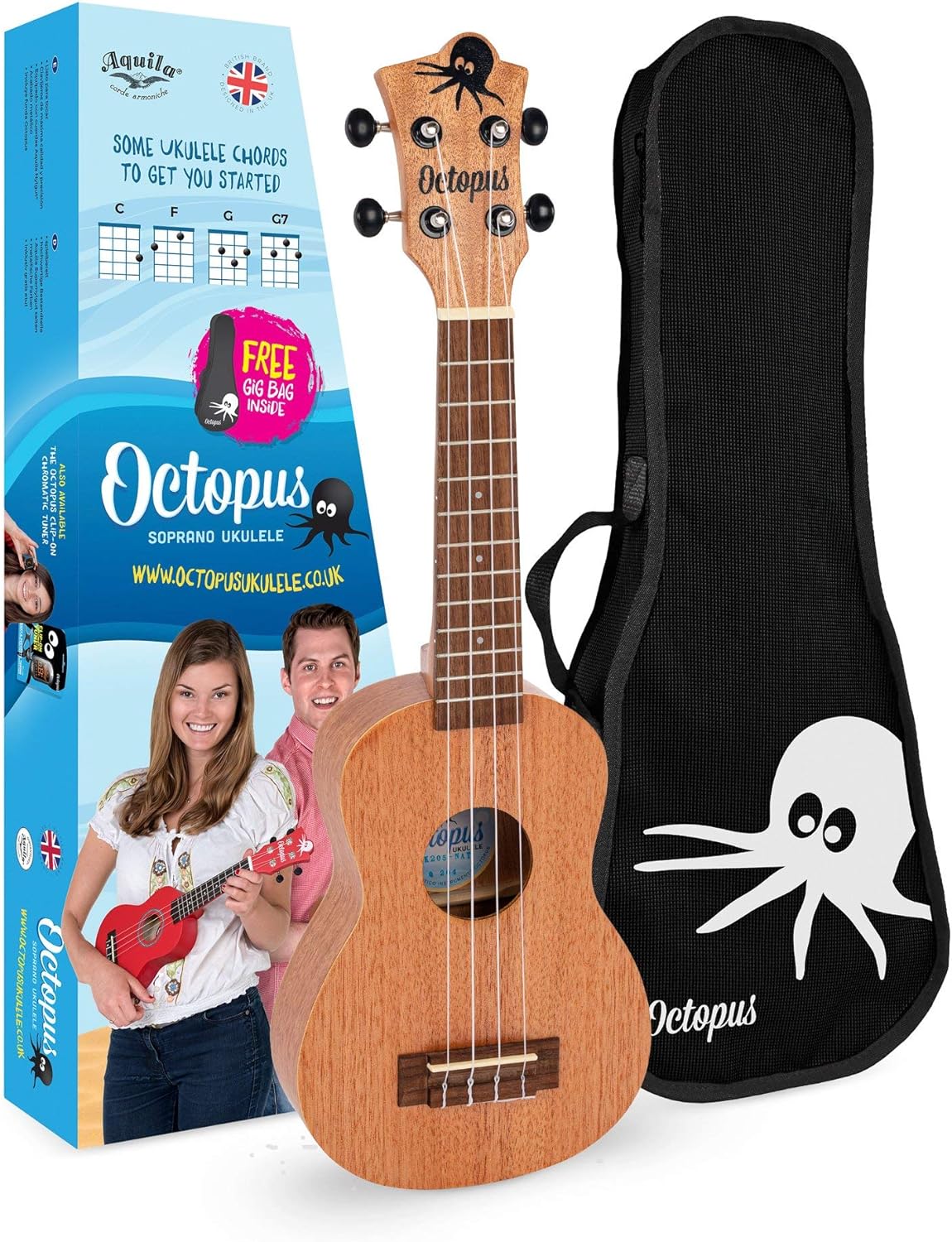 Octopus Soprano ukulele, Ambidextrous, Natural, Full (UK205