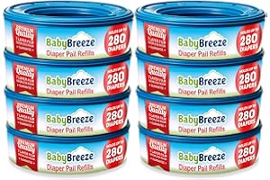 BabyBreeze Diaper Pail Refill Bags Compatible with Playtex Diaper Genie Pails Odor Absorbing Diaper Disposal Trash Bags - 2240 Count (8-Pack)