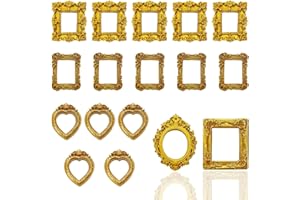 UPEOXT 17 Pack Mini Picture Frames Vintage Gold, Small Photo Frame Set for Crafts, Bulk Antique Baroque Resin Props, DIY Doll