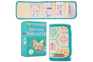 PreparaKit Travel First Aid Kit for Kids - Mini Car, Purse, Backpack, or Diaper Bag 75 Piece Medicine Includes All Essential Medical Supplies TSA-Approved (Teal)