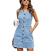 luvamia Women's Casual V Neck Sleeveless Jeans Button Down Denim Short Dress