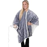 Snuggie Heated Wrap with Pockets for Adults | Cozy Electric Heating Blanket & Shawl, Gifts for Women & Men, Temperature Settings, Machine Washable, Auto Shut-Off Safety | As Seen on TV, Grey 50" x 60"