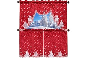 Grelucgo Embroidered Christmas Holiday Kitchen Window Rod Pocket Swag and Tiers Curtain Set (Snowman)