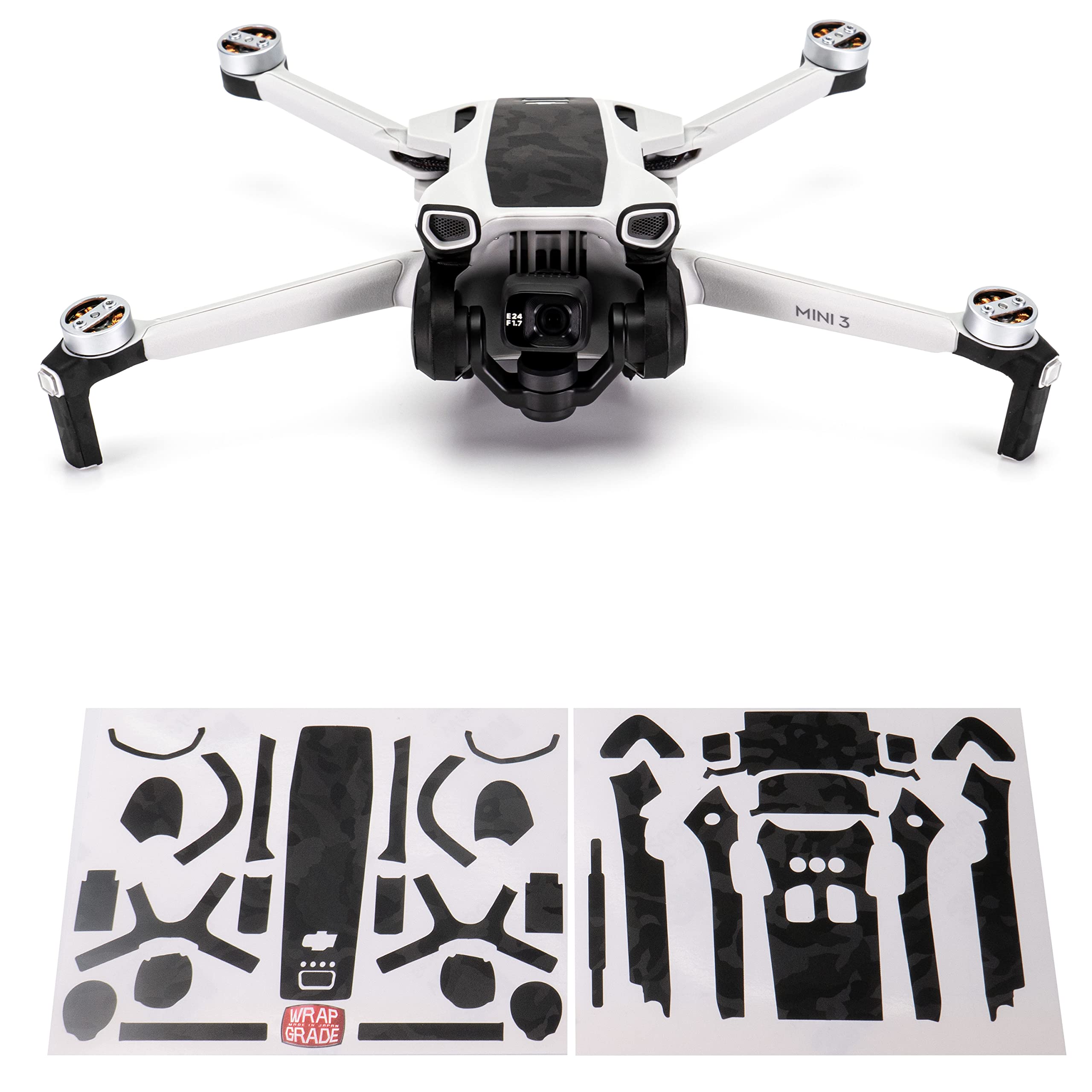 WRAPGRADE Skin Stickers Compatible with DJI Mini 3 | Accent Color (BLACK BUMPY CAMO)