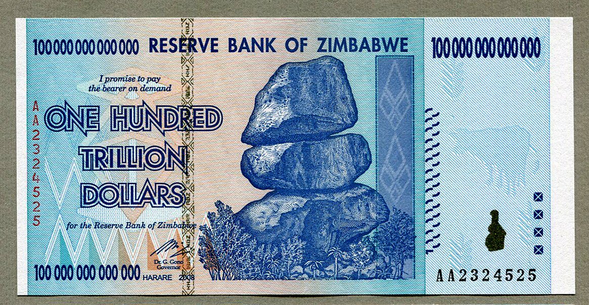 ZWD Reserve Bank of Zimbabwe Z$ Dollar Banknote - 100 Trillion Dollars - MINT NEW CONDITION