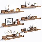 upsimples Floating Shelves for Wall, Wall Shelves for Decor Storage Set of 6, Wall Mounted Wood Shelf for Bedroom, Living Roo