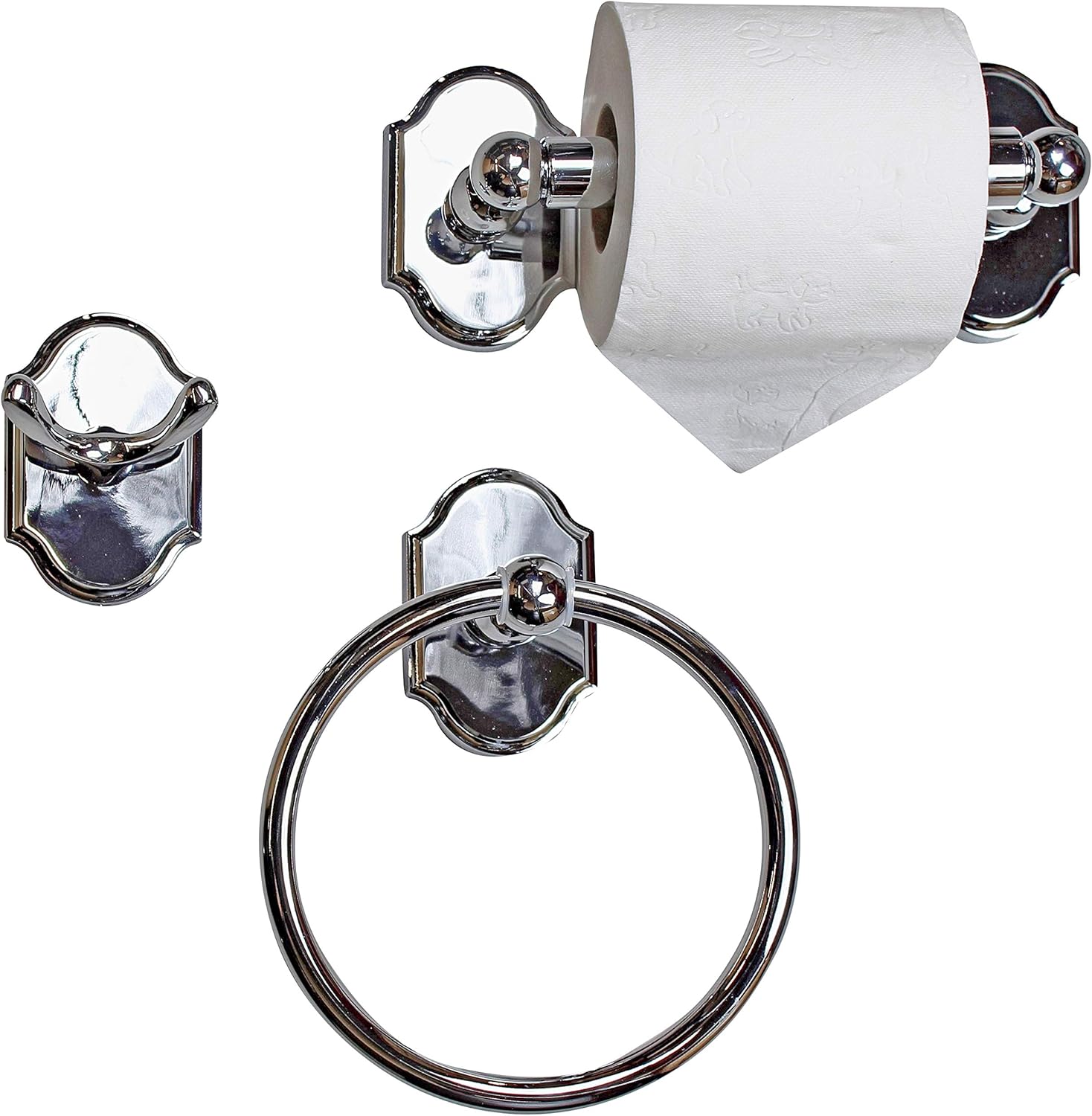 G Decor 3 Piece Chrome Bathroom Accessories Set Towel Ring Holder