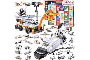 QINLINE Kids Advent Calendar 2025 for Boys, 24 Days Christmas STEM Spaceship Building Blocks Countdown Calendar Gifts Box with 12-in-1 Mars Rover Space Shuttle Bricks Toys Set for Kids Teens Girls Boys Age 6+