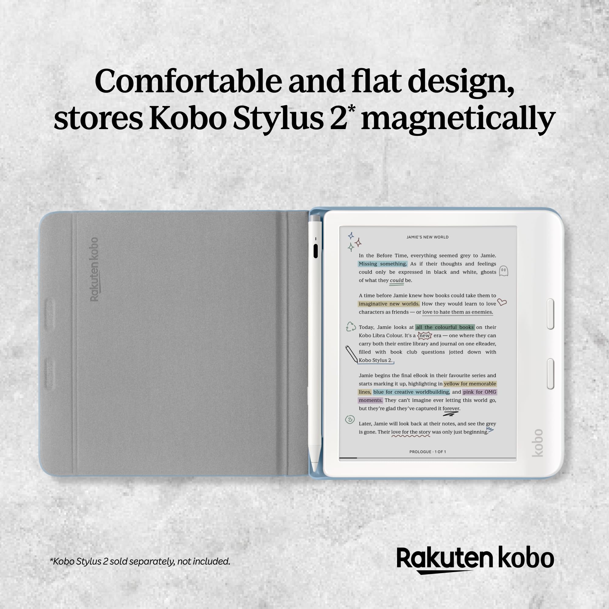 Kobo Libra Colour SleepCover Case | Dusk Blue Stylus Notebook | Sleep/Wake Technology | Built-in 2-Way Stand | Vegan Leather | Compatible with 7” Kobo Libra Colour eReader