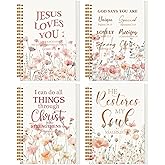 Kuabiz 4 Pcs Christian Notebooks Journal for Women Bible Journaling Notebook 5.5 x 8.3 Inch Spiral Prayer Journal Gifts with Bible Verses for Note Taking Religious Inspirational Supplies