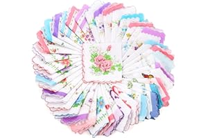Goaste 40 Pack Cotton Handkerchiefs, 11.5" Women Hankies with Vintage Floral Print, Ladies Tea Party Hanky with Wavy Edge, Po