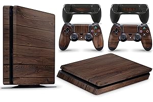giZmoZ n gadgetZ PS4 Slim Console Wood Skin Mahogany Decal Vinal Sticker + 2 Controller Skins Set