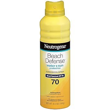 Neutrogena Beach Defense Spray Sunscreen Broad Spectrum SPF 70, 6.5 Ounce (Pack Of 3)