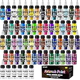 HOMY ARTY Airbrush Paint - 54 Colors with 6 Thinner, Ready to Spray Airbrush Paint Set, Water-Based Acrylic Air Brush Paints for Metal, Plastic Models, Canvas, Wood - 60 Bottles