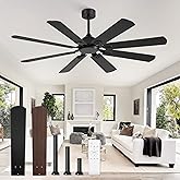 Fanbulous 62 Inch Ceiling Fans No Light with Remote, Modern Ceiling Fan Without Light, Dual Finish 8 Blades, Reversible Quiet DC Motor, 6 Speed, Large Ceiling Fan for Indoor or Covered Outdoor, Black