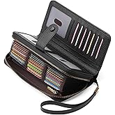 GAEKEAO Leather Credit Card Holder Wallet for Women RFID Blocking Large Capacity Bifold Zipper Card Case Organizer with Wristlet 45 Slots
