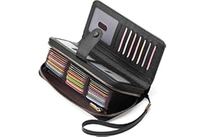 GAEKEAO Leather Credit Card Holder Wallet for Women RFID Blocking Large Capacity Bifold Zipper Card Case Organizer with Wrist