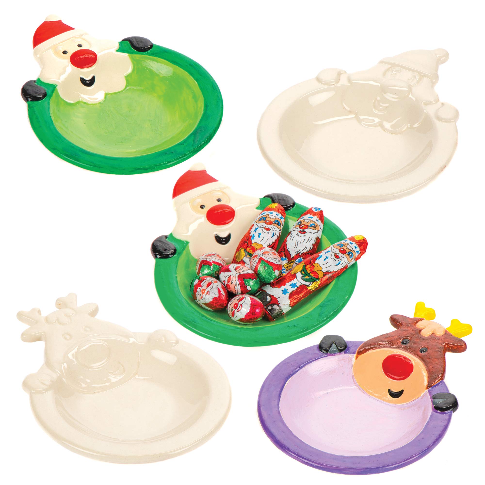 Baker Ross AV604 Santa & Reindeer Porcelain Plates - Pack of 2, Perfect Creative Xmas Party Supplies, Children to Design and Decorate, Ideal for Home Crafting, School Tasks and Craft Group Activities