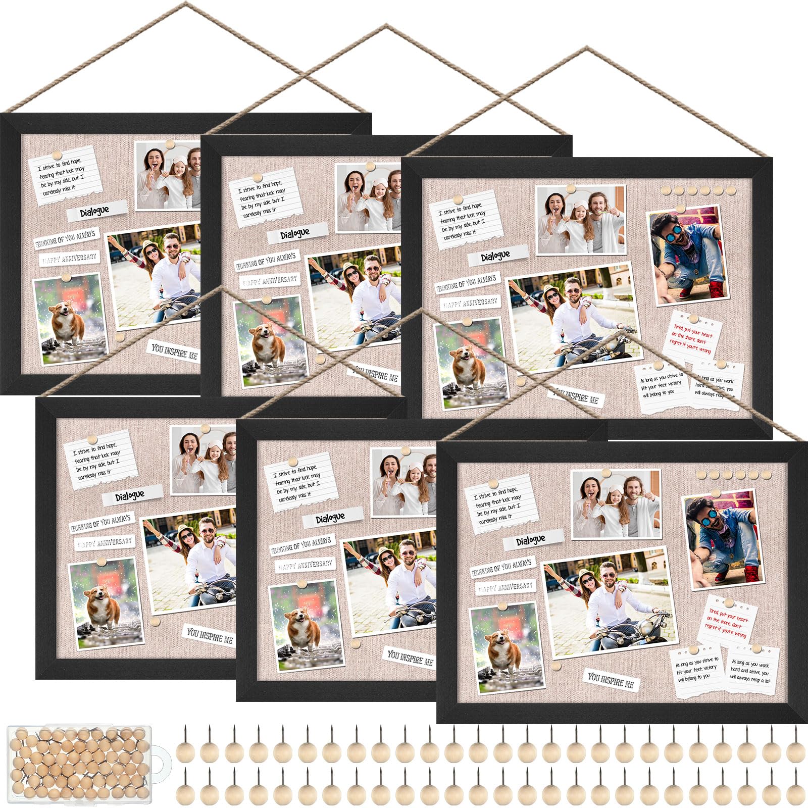 Photo 1 of Teling 6 Pack Wood Bulletin Boards with Linen 12''x 16'' Cork Board for Walls with 60 Pushpin Decorative Wood Framed Display for Classroom School Office Bedroom(Black)