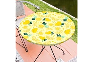 MHJY Round Tablecloth Fitted Elastic Table Cover Waterproof Table Cloth for Dinner, Party, Picnic,Camping, Round Table Cover for Indoor Outdoor,Yellow,S (36"-44")