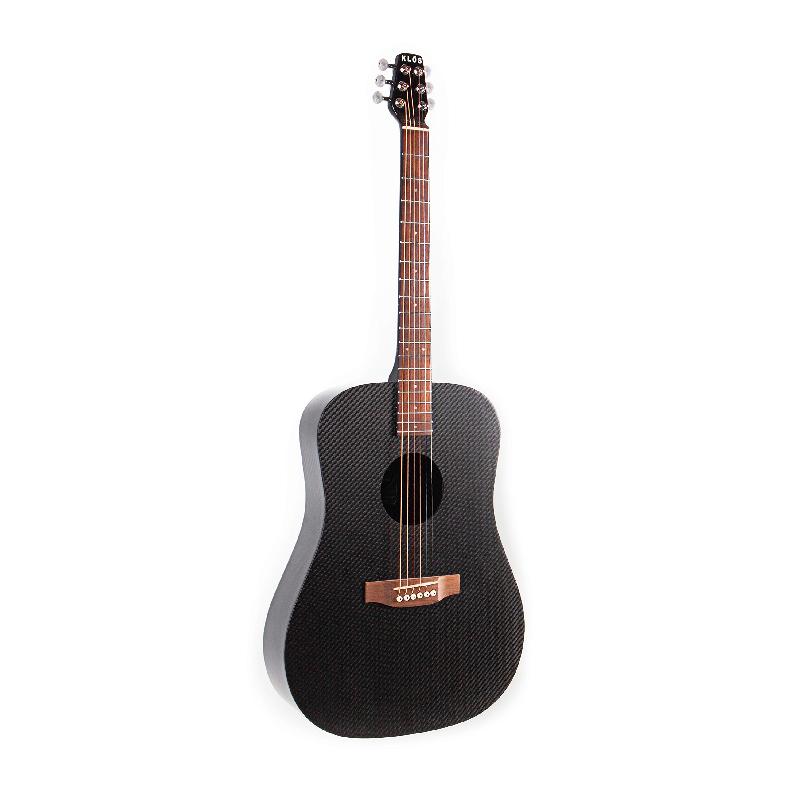 KLOS Black Carbon Fiber Full Size Acoustic Guitar Kit with Gig Bag, Strap, Capo, and more