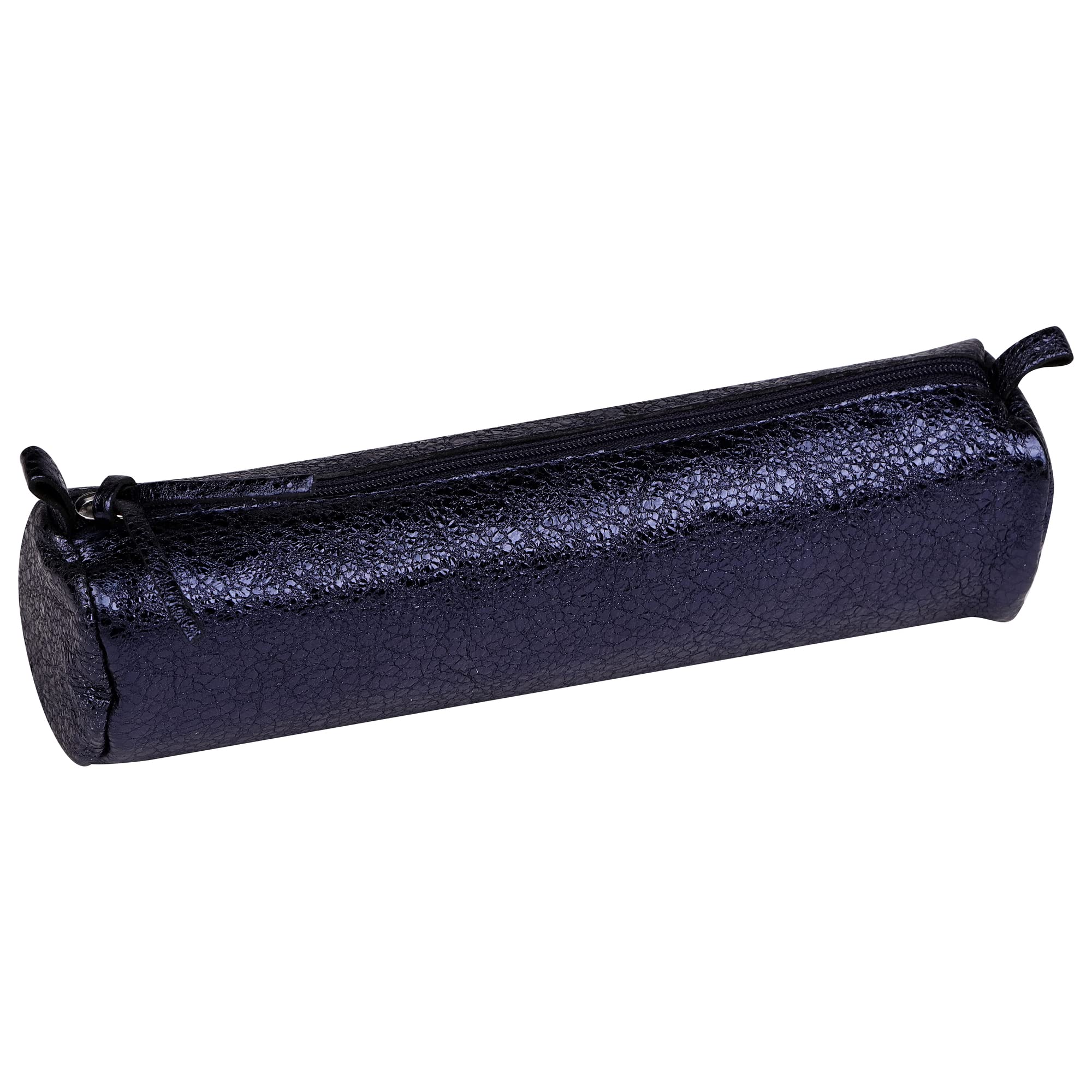 Clairefontaine - Ref 410025C - Céleste' Leather Round Pencil Case - 22cm x 5.5cm, Made From Genuine Lambskin Leather, Metal Zip With Leather Puller - Blue