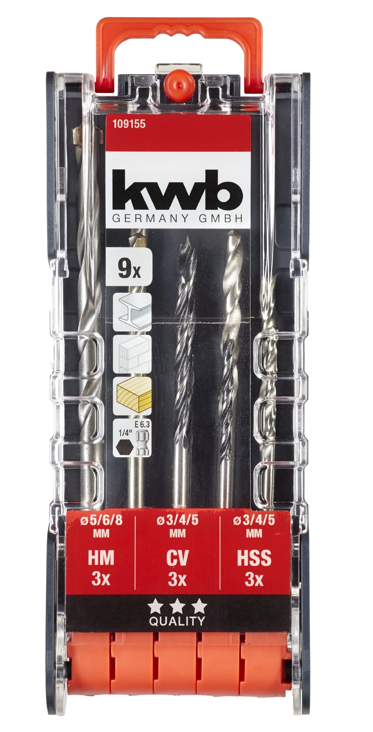kwb PowerBox combinibohrer set - Drill set, 9-piece for metal, stone, wood, incl. Six-rate recording