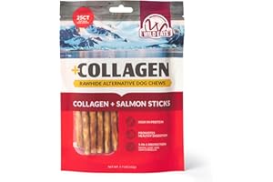 Wild Eats Collagen Sticks for Dogs Real Salmon 25ct - Long Lasting Dog Chew High Protein, Highly Digestable Bully Stick