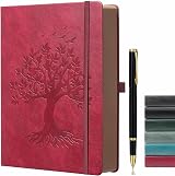 ZXHQ A5 360 Pages Lined Journal with Pen Wine Red Tree of Life Design