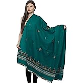 Exotic India Shawl from Kutch with Central Embroidered Chakra and Mirrors - Pure Wool