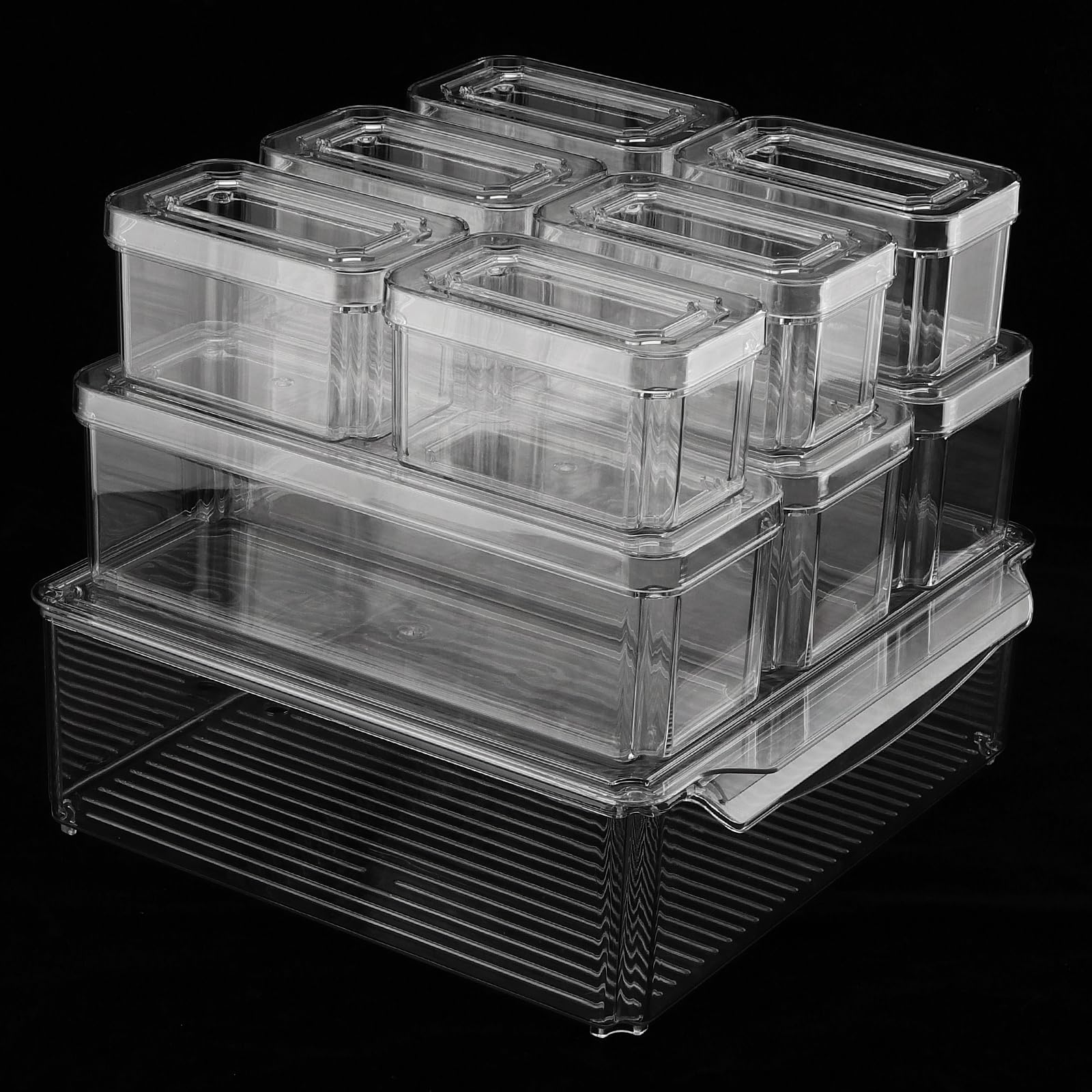 MOUYAT Set of 10 Fridge Storage Containers with Lids, Clear Stackable Fridge Organisers Boxes, Plastic Refrigerator Organizer Bins for Kitchen, Pantry, Cabinet