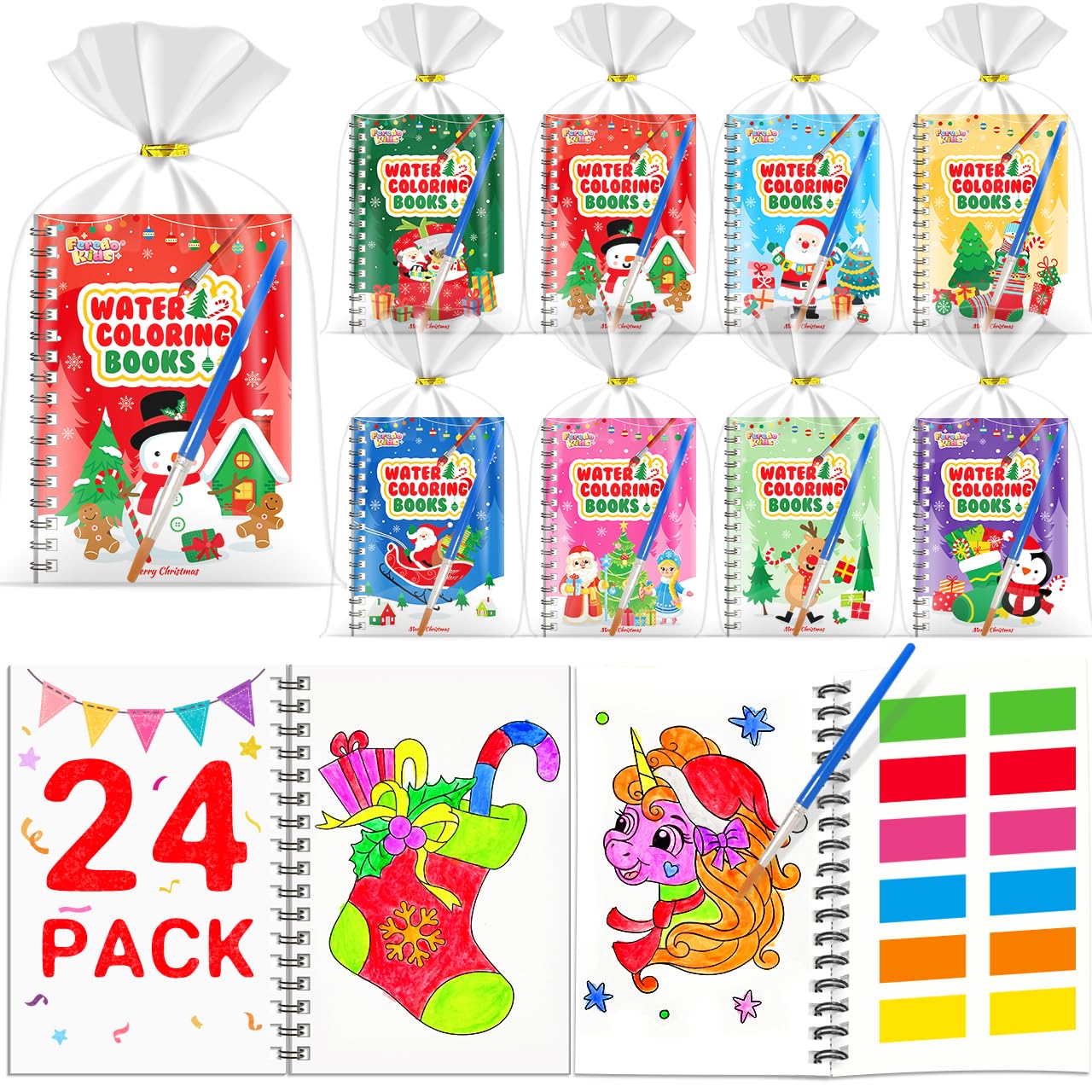 Coloring Books Party Favors for Kids - 24 Pack Christmas Mini Water Coloring Books for Kids Goodie Bags Stuffers Students Classroom Gifts Bulk, Return Gifts for Birthday Christmas Party Favors Bulk