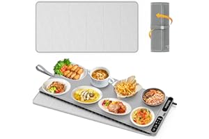 Homelove Warming Mat for Food - Fast Full Surface Electric Warming Tray with 7 Temp-Settings & 8H Timer, Portable Roll Up Food Warmer with Heat Insulation Pad for Gatherings Parties Buffet XXL-Grey