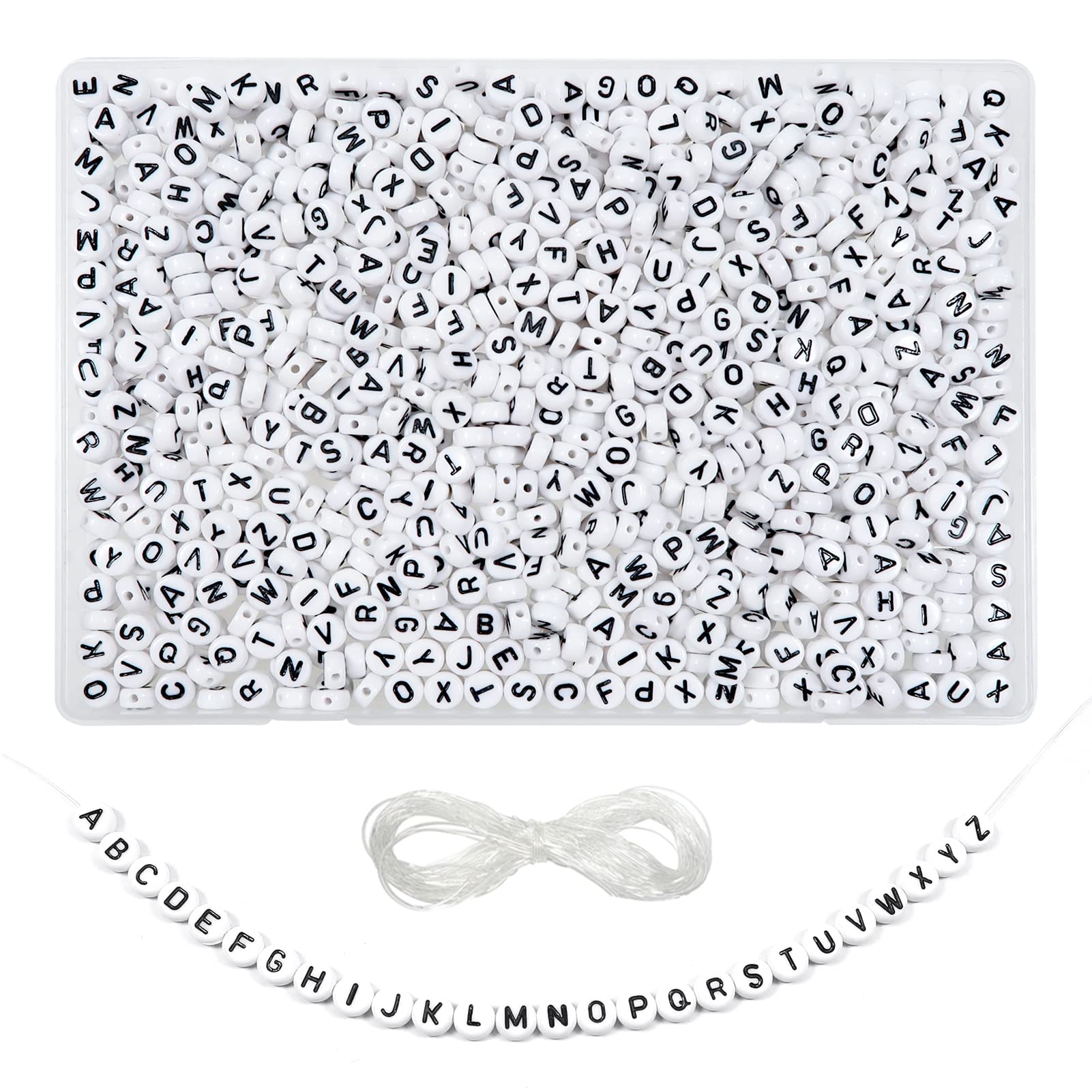 TOAOB 800Pcs 7Mm Round Acrylic Letter Beads For Diy 4 * 7mm White