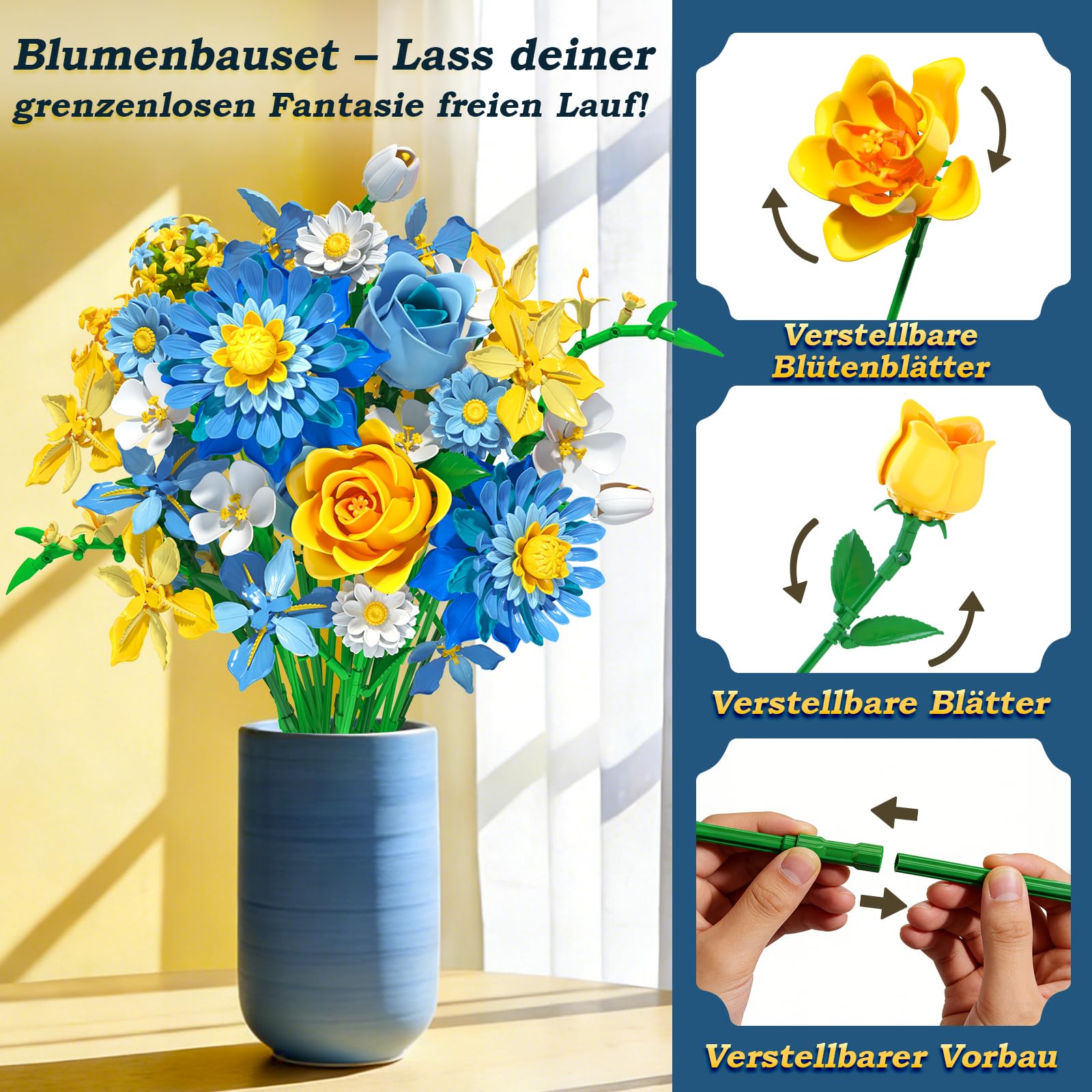 Flowers Building Blumenstrauß-Bauset Sternenblüten, Kompatibel mit LEGO Blumen – Geburtstag & Geschenk für Frauen Männer Kinder Jungen Mädchen Blumenliebhaberinnen 5