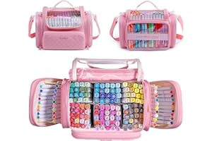 APOFFICE Marker Organizer Case Bag for 200-300 Markers – Large Art Supply Storage Bag with Detachable Dividers, Travel Marker Holder for Alcohol Markers, Brush Pens, Colored Pencils & Craft Supplies