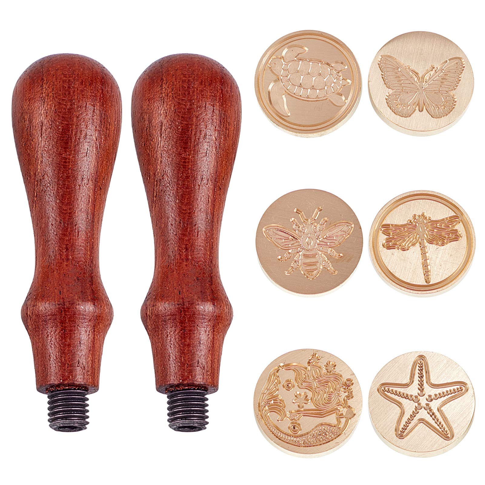 CRASPIRE Wax Seal Stamp Set 6pcs Sealing Wax Stamps Brass Heads 2pcs Wood Handle Animal Pattern Series Retro Brass Stamp Kit Removable for Envelope Invitation Embellishment Gift