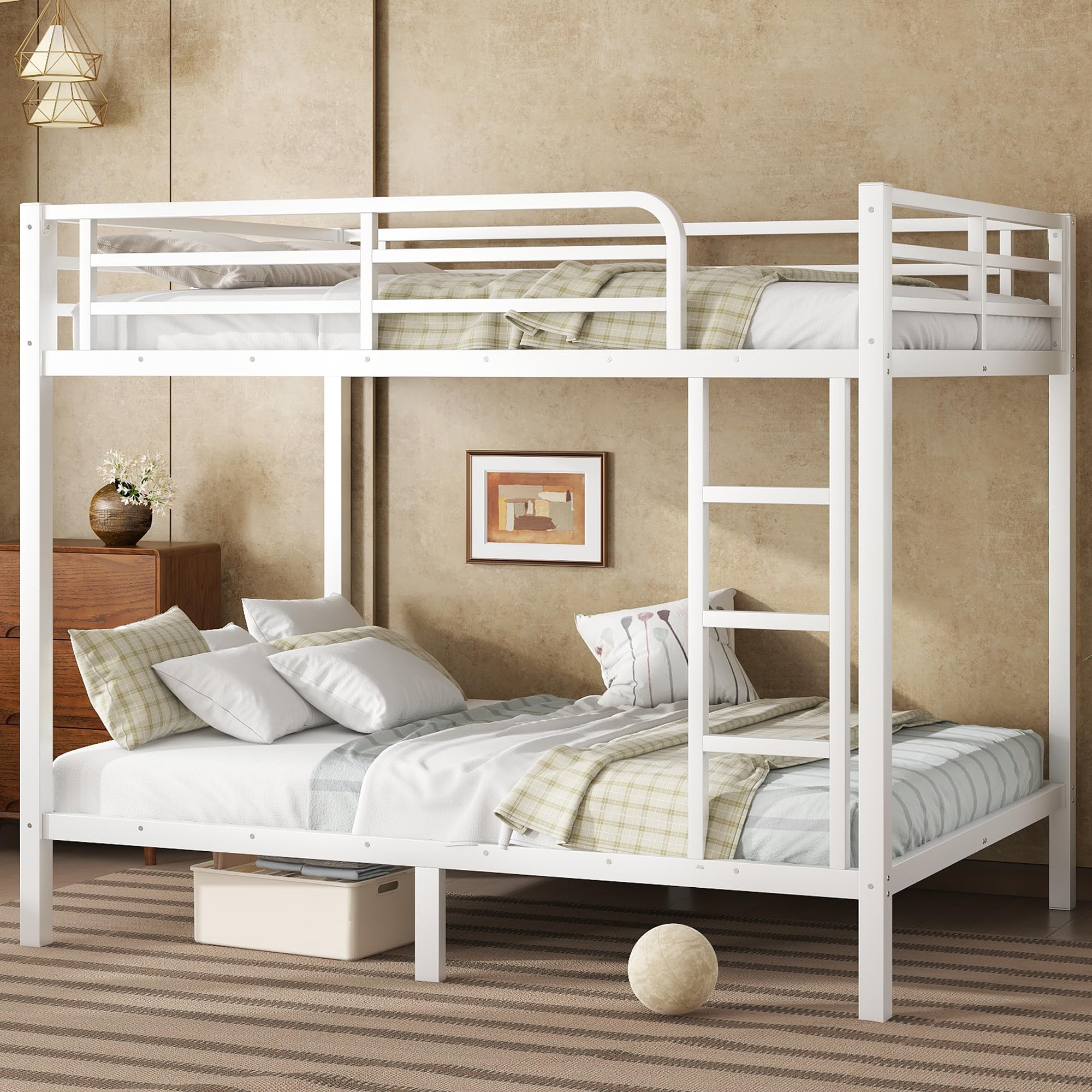 Photo 1 of Bellemave Full Over Full Bunk Bed for Adults, Full Size Bunk Beds Frame with Build in Ladder and Full Length Guardrail, Easy Assemble Bunkbeds, Noise Reduced, Mattress Not Included, White