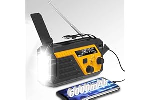 RYCHI Emergency Radio, AM FM NOAA Portable Weather Radio with 6000mAh Emergency Power, 4 Built-in Cable, Hand Crank Radio with Flashlight, Reading Lamp & SOS Alarm for Winter Storms and Blizzard