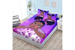HOSIMA Black Girl Magic Bedding Set for Girls Bedroom Set,African American Black Girl Bedding Twin Fitted Sheet Set,Black Hair Girls Print Fitted Sheet Twin Size, 1 Fitted Sheet 2 Pillowcases.