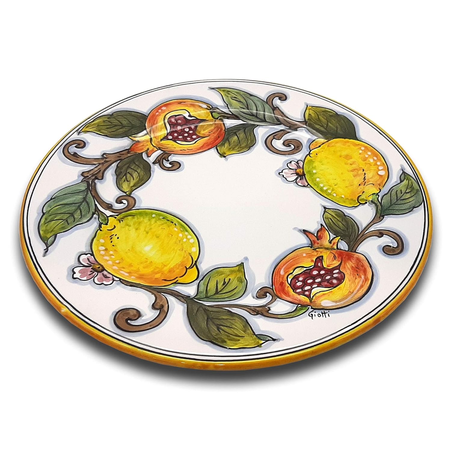 Italian Ceramic Plate leaves lemons pomegranates Design