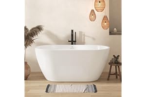FerdY Bali 55" Freestanding Bathtub, Glossy White Freestanding soaking tub with Brushed Nickel Drain & Integrated Slotted Overflow, cUPC Certified