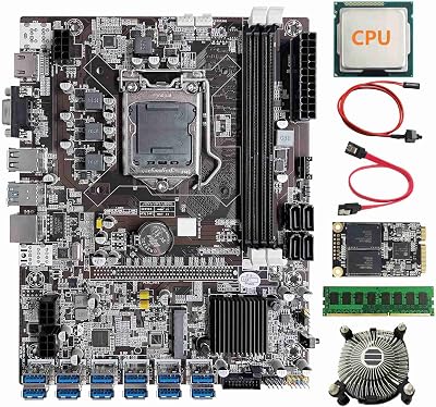 Lodokdre B75 12 Card Mining Motherboard CPU Fan 8GB DDR3 RAM 128GB SSD 12 USB3.0