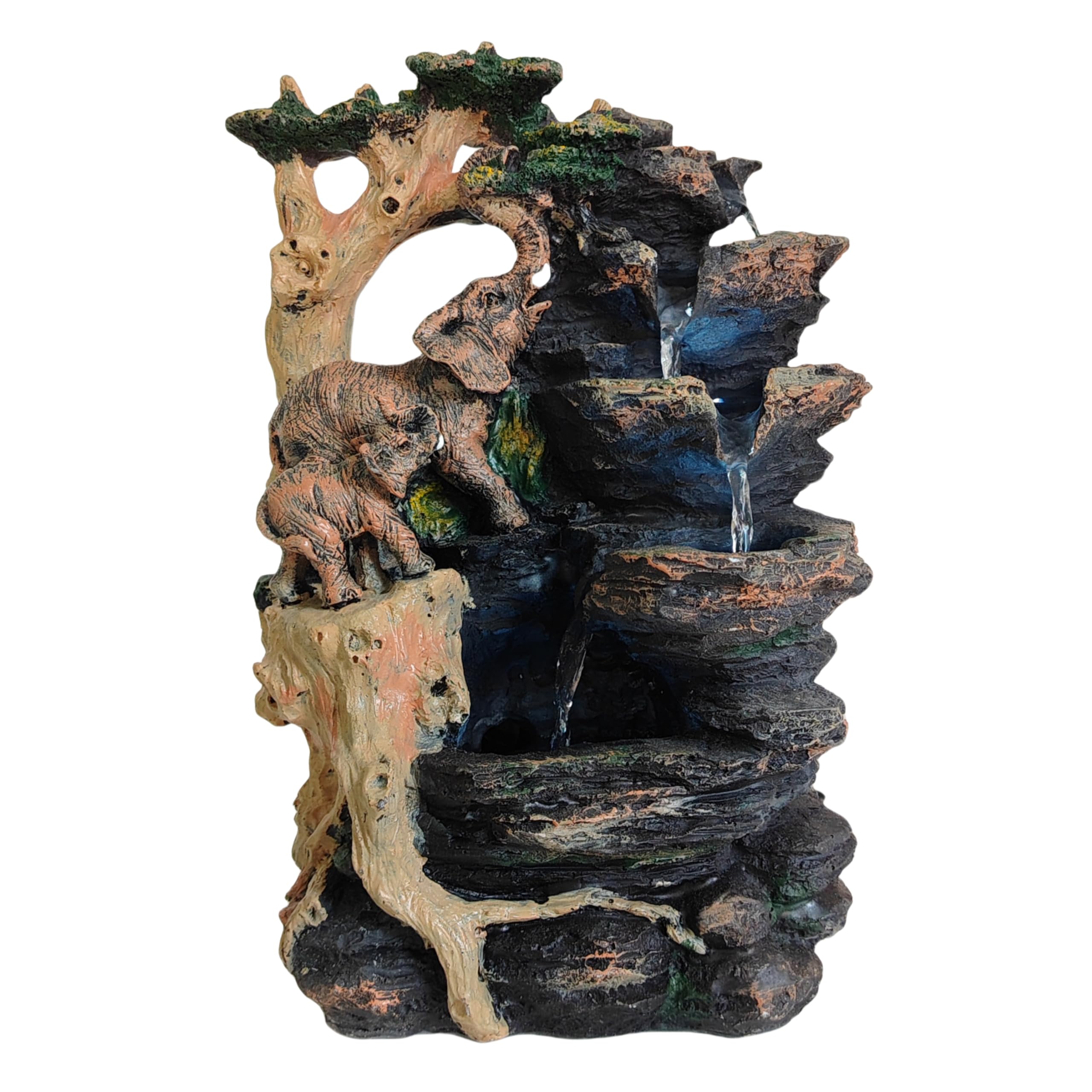 Photo 1 of Water Fountain Indoor, Desktop Fountain Waterfall,Elephant Sculpture Layered LED Lighting. Indoor Office and Home Decorations Suitable for Creating a Peaceful Atmosphere.