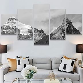 SIGNWIN 5 Panel Canvas Wall Art Monochromatic Mountains...