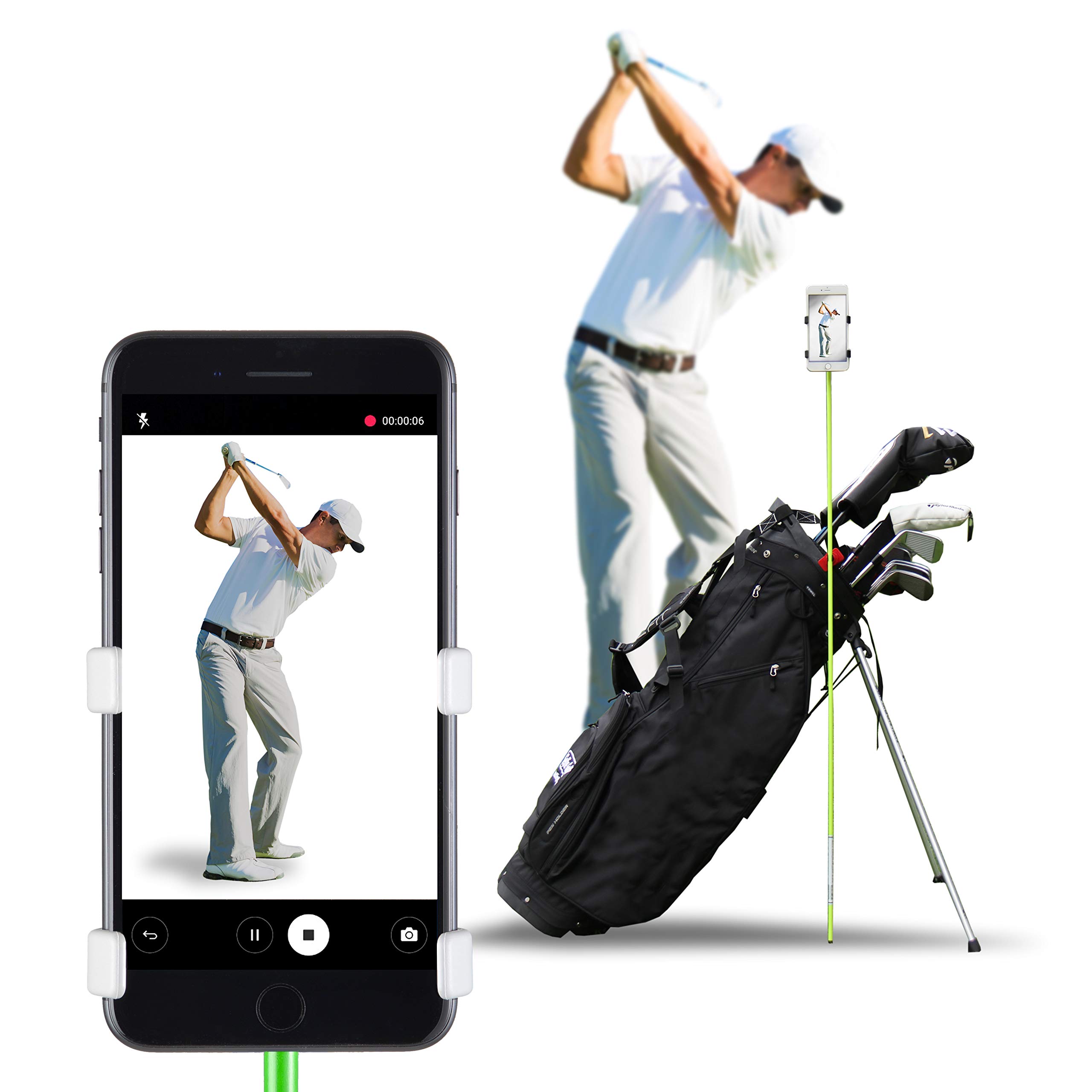 SelfieGOLF Europe Record Golf Swing - Cell Phone Clip Holder and Training Aid - Golf Accessories - Works with Any Smart Phone - Quick Set Up (All White) — image 1
