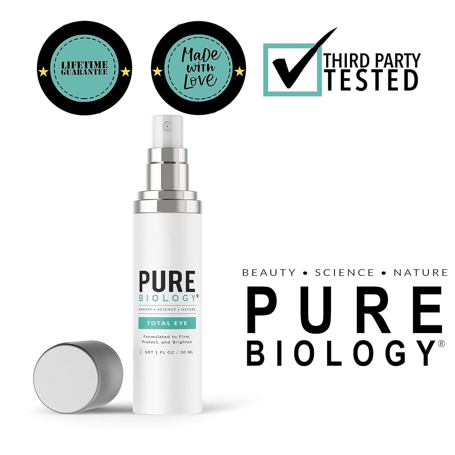 Pure Biology Premium Total Eye Cream Serum - Anti Aging Vitamin C, E & Hyaluronic Acid Reduce Dark Circles, Puffiness, Under Eye Bags, Wrinkles & Fine Lines for Men & Women (1 oz): Beauty